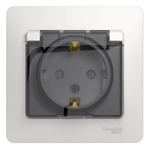 Розетка с заземлением со шторками с крышкой, 16А, IP44, в сборе, БЕЛЫЙ GLOSSA