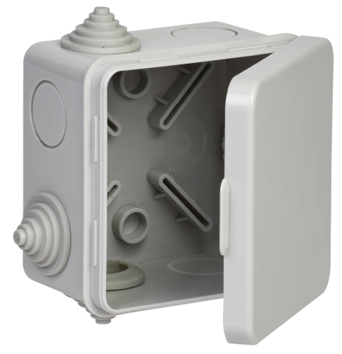 Коробка распаячная КМ41238 для открытой проводки 80х80х50мм с откидной крышкой IP54 7 гермовводов се