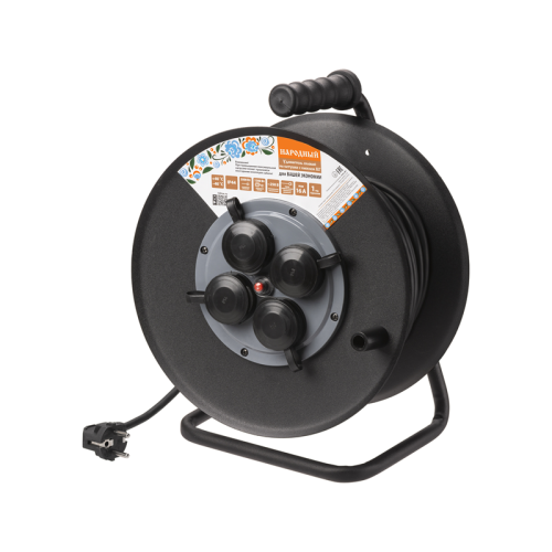 Удлинитель силовой УХз16-004 (метал. катушка, А3, 4 места IP44/40 м КГ 3500 Вт) Народный УС1-43128