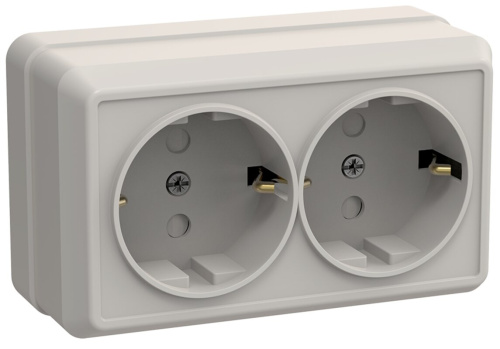 Розетка 2местн. с з/к с защ. штор.16А откр.уст. ОКТАВА (кремовый) РСш22-3-ОКм 