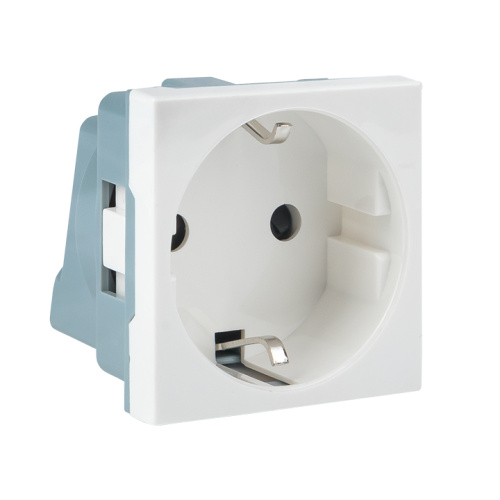 Розетка 45х45 (2 модуля), с заземлением, белая, прямая  