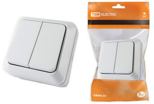 Выключатель 2кл открытой установки IP20 10А, белый "Ладога" TDM
