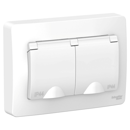 Розетка 2-м СП BLANCA 16А IP44 250В с защ. крышкой защ. шторки с заземл. бел. SchE