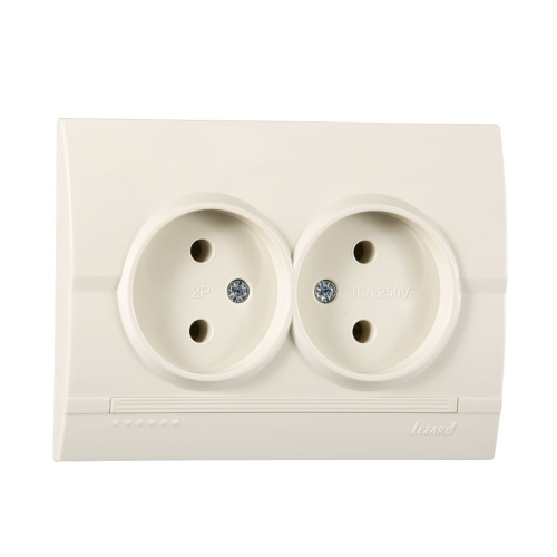 Розетка двойная б/з керамика крем DERIY 