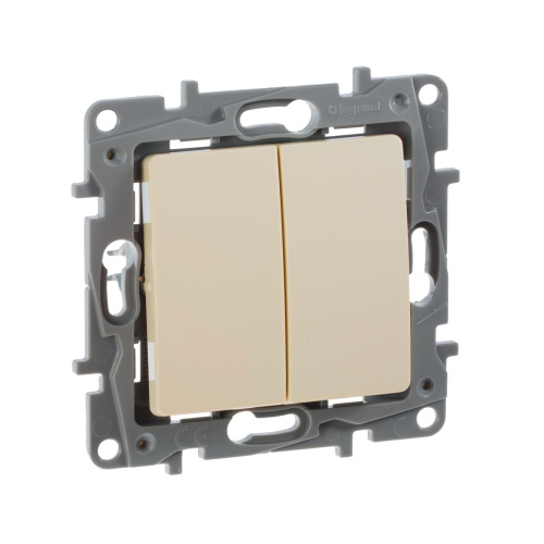 Переключатель 2-клавишный 10А, авт. клем Слоновая кость Legrand Etika
