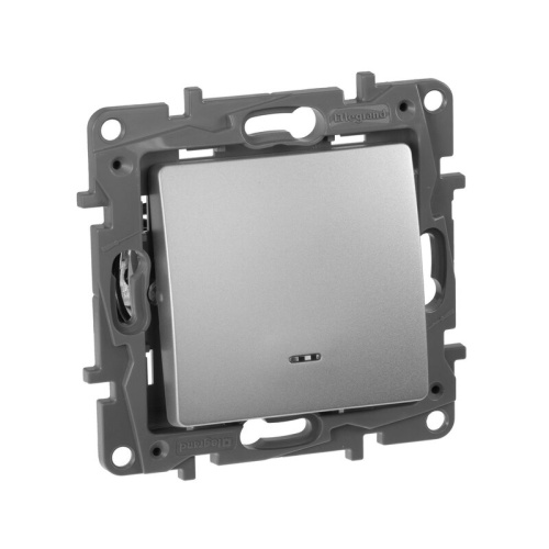 Выключатель 1-клавишный 10АХ, с подсветкой/индикацией, авт. клем 250В Алюминий Legrand Etika 