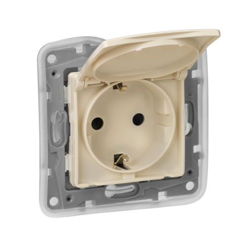 Розетка 2п+З 220В с крышкой автозажим ip44 Слоновая кость Legrand Etika