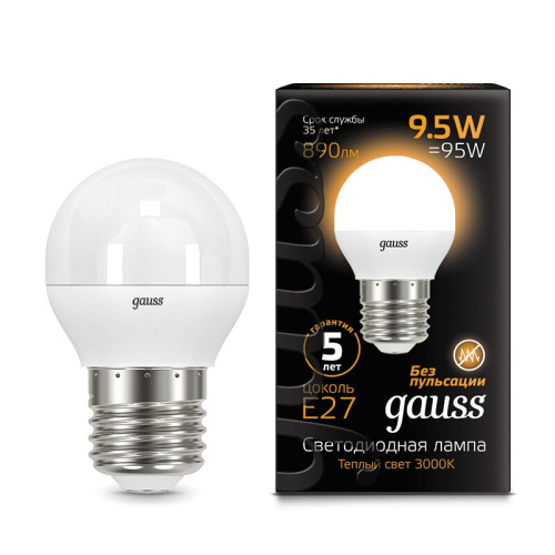 Лампа Gauss LED Globe E27 9.5W 3000K 1/10/50