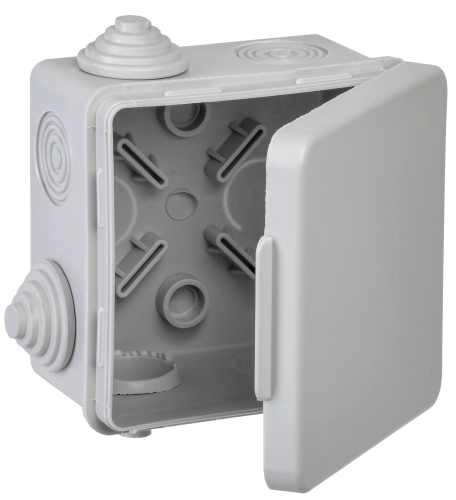 Коробка распаячная КМ для открытой проводки 80х80х50мм с откидной крышкой IP54 4 гермоввода