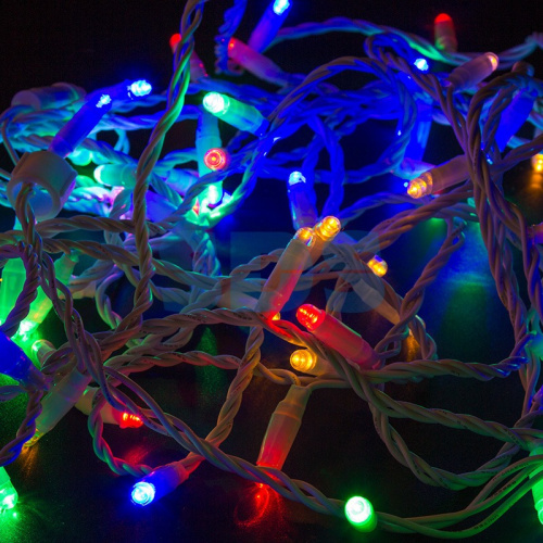 Гирлянда Нить 10м,постоянное свечение, белый ПВХ,230В, цвет Мультиколор