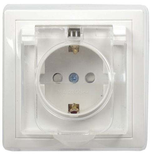 Розетка 1местн. с з/к с защ. штор. с кр. керамика IP44 16А КВАРТА (белый) РСбш10-3-ККБ-44 IEK