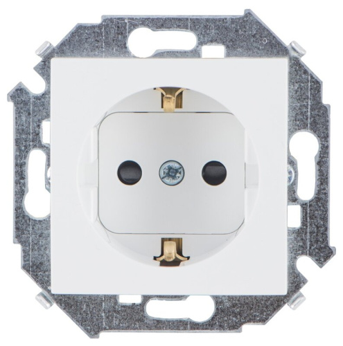 Розетка 2P+E Schuko, со шторками, 16А, 250В, винтовой зажим, белый Simon
