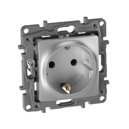 Розетка с/з, винт. клем.16А 25В Алюминий Legrand Etika