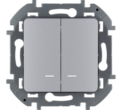 Выключатель двухклавишный с подсветкой/индикацией - INSPIRIA - 10 AX - 250 В~ - алюминий