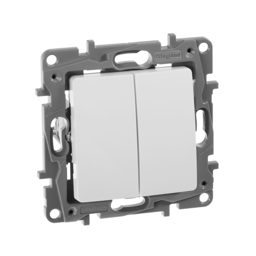 Выключатель 2-клавишный, 10А, винт. клем. Белый Legrand Etika