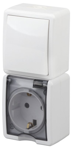 Блок розетка+выкл. верт. IP54,16А (10АХ)-250В, ОУ, Эра Эксперт, белый,11-7407-01