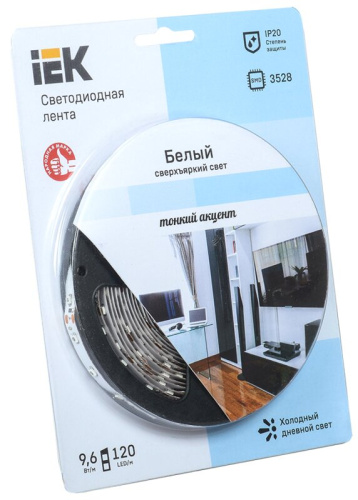 Светодиодная лента 5м  блистер LSR-3528W120-9.6-IP20-12V IEK-eco хол