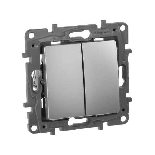 Выключатель 2-клавишный 10АХ, 250В авт. клем Алюминий Legrand Etika 