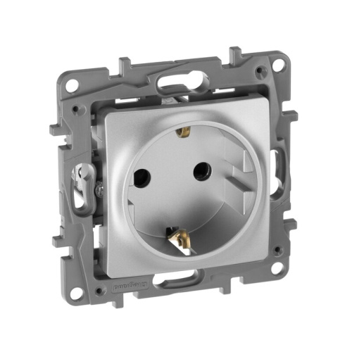 Розетка с/з, со шторками,винт. клем.16А 250В Алюминий Legrand Etika