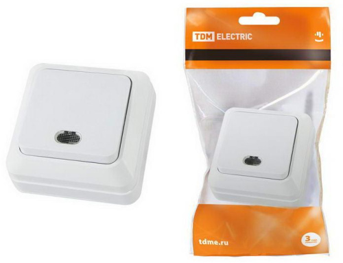 Выключатель 1кл открытой установки с подсветкой IP20 10А, белый "Ладога" TDM