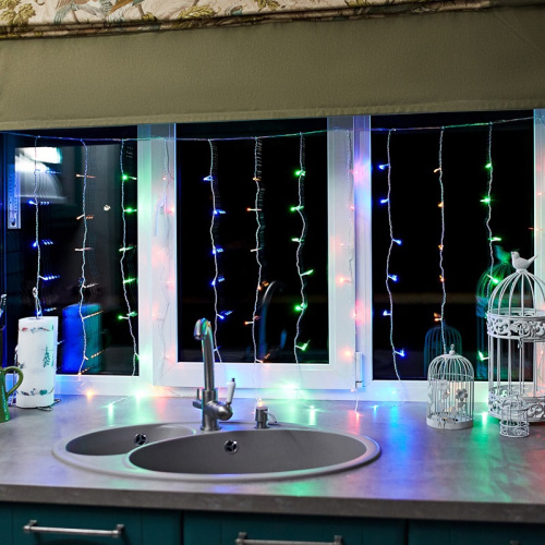 Гирлянда "Светодиодный Дождь" 1,5х1м, свечение с динамикой, прозрач провод, 230 В, диоды МУЛЬТИКОЛ