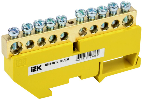 Шина PE "земля" на DIN-изол ШНИ-8х12-10-Д-Ж ИЭК