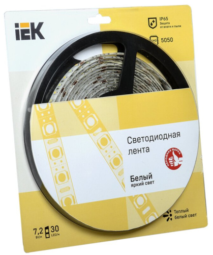 Лента светодиодная 5м  блистер  LSR-5050WW30-7,2-IP65-12V IEK