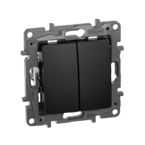 Переключатель 2-клавишный 10А, авт. клем Антрацит Legrand Etika