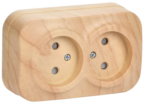 РСш22-2-ХС Розетка двухместная без заземления с защитной шторкой для о/у 10А GLORY сосна