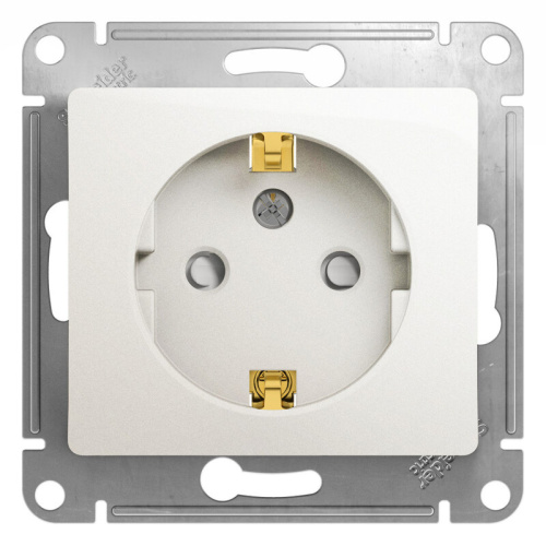 Розетка с заземлением со шторками с крышкой, 16А, IP20, в сборе, перламутр GLOSSA