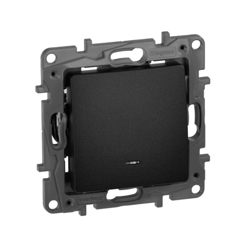 Выключатель 1-клавишный 10АХ, 250В авт. клем. с подсветкой Антрацит Legrand Etika