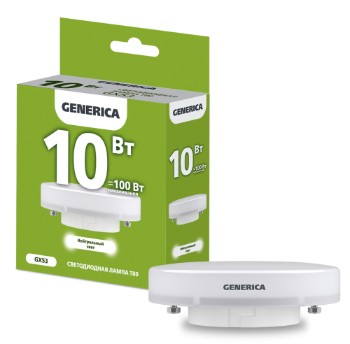 Лампа светодиодная T80 таблетка 10Вт 230В 4000К GX53 IEK GENERICA