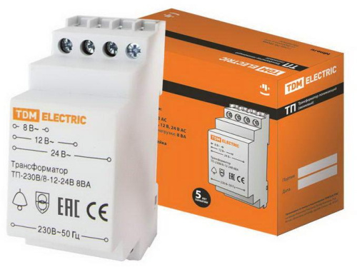 Трансформатор ТП-230В/8-12-24В 8ВА DIN-рейка TDM