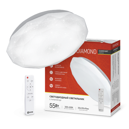 Светильник светодиодный COMFORT DIAMOND 55Вт 230В 3000-6500K 4400Лм 330x80мм с пультом ДУ IN HOME		