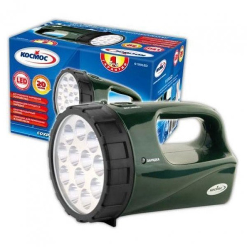 Фонарь Космос Accu9199LED (акк. 4V 3Ah) 12св/д (250lm), зеленый/пластик, индикатор зарядки