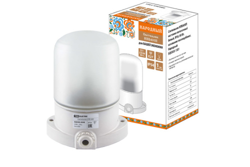 Светильник НПБ400П для сауны настенно-потолочный белый, IP54, 60 Вт,осн-поликарбонат, народный TDM