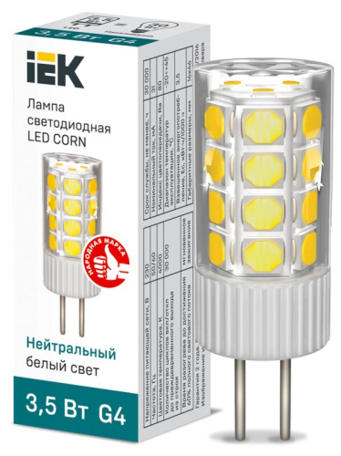Лампа светодиодная CORN капсула 3,5Вт 230В 4000К керамика G4 IEK				