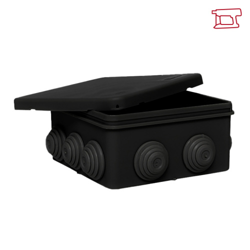 Коробка распаячная КМР-030-014 с крышкой (100х100х50), 8 мембранных вводов черная IP54 EKF