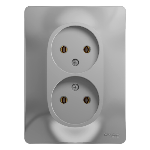 Розетка двойная без заземления,16А, в сборе, АЛЮМИНИЙ GLOSSA