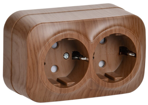 РСш22-3-ХД Розетка двухместная с заземлением и защитной шторкой для о/у 16А GLORY дуб