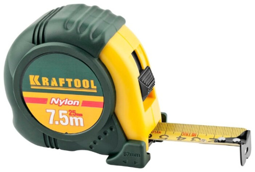 Рулетка KRAFTOOL "EXPERT" с нейлоновым покрытием, обрезин корпус, 7,5/25мм