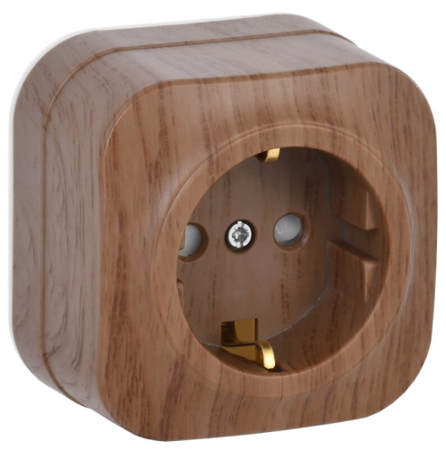РСш20-3-ХД Розетка одноместная с заземлением и защитной шторкой для о/у 16А GLORY дуб