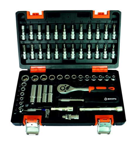 Набор инструментов,1/4", CrV, пластиковый кейс 57 предметов Вихрь 