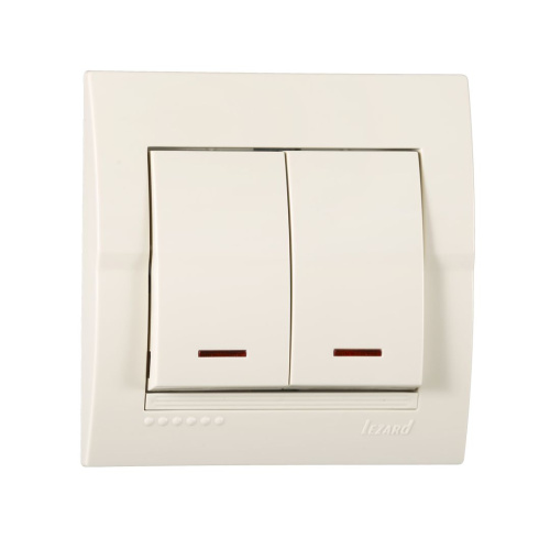 Выключатель двойной с подсветкой крем DERIY 