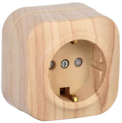 РСш20-3-ХС Розетка одноместная с заземлением и защитной шторкой для о/у 16А GLORY сосна