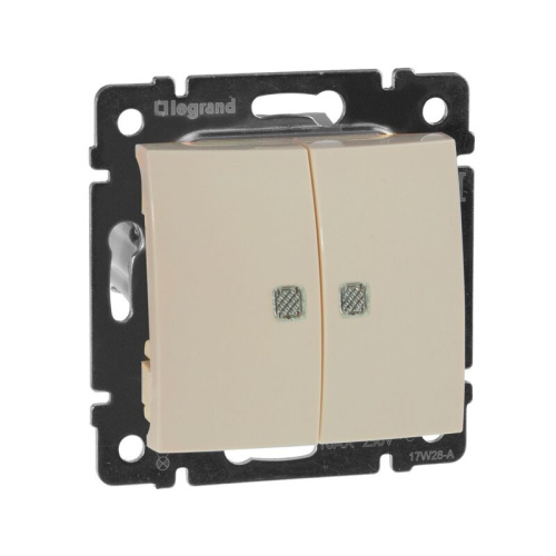 Выключатель 2-клавишный с подсветкой Крем Valena