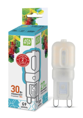 Лампа светодиодная LED-JCD-std 3Вт 230В  G9 4000К 270Лм ASD