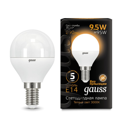 Лампа Gauss LED Globe E14 9.5W 3000K 1/10/50