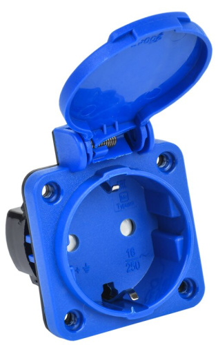 Розетка  панельная SCHUKO MAGNUM РП15-3 с защ. шт. синий IP44 IEK, шт