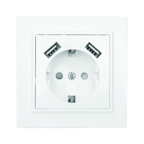 Минск Розетка 1-мест. СП с/з 16А бел. с защ. штор. с 2 USB 2,1А EKF